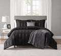 Heavyweight Warmth Rich Black 5 Piece Damask Stripe Comforter Set, King, Adult, Unisex - Hypoallergenic Ultra-Fluffy Quilt for Winter - Default Title