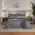 Heavyweight Warmth Full/Queen Comforter Set, All-Season, 5-Piece, Grey Jacquard Damask - Luxurious Quilted Duvet Cover Set - Default Title