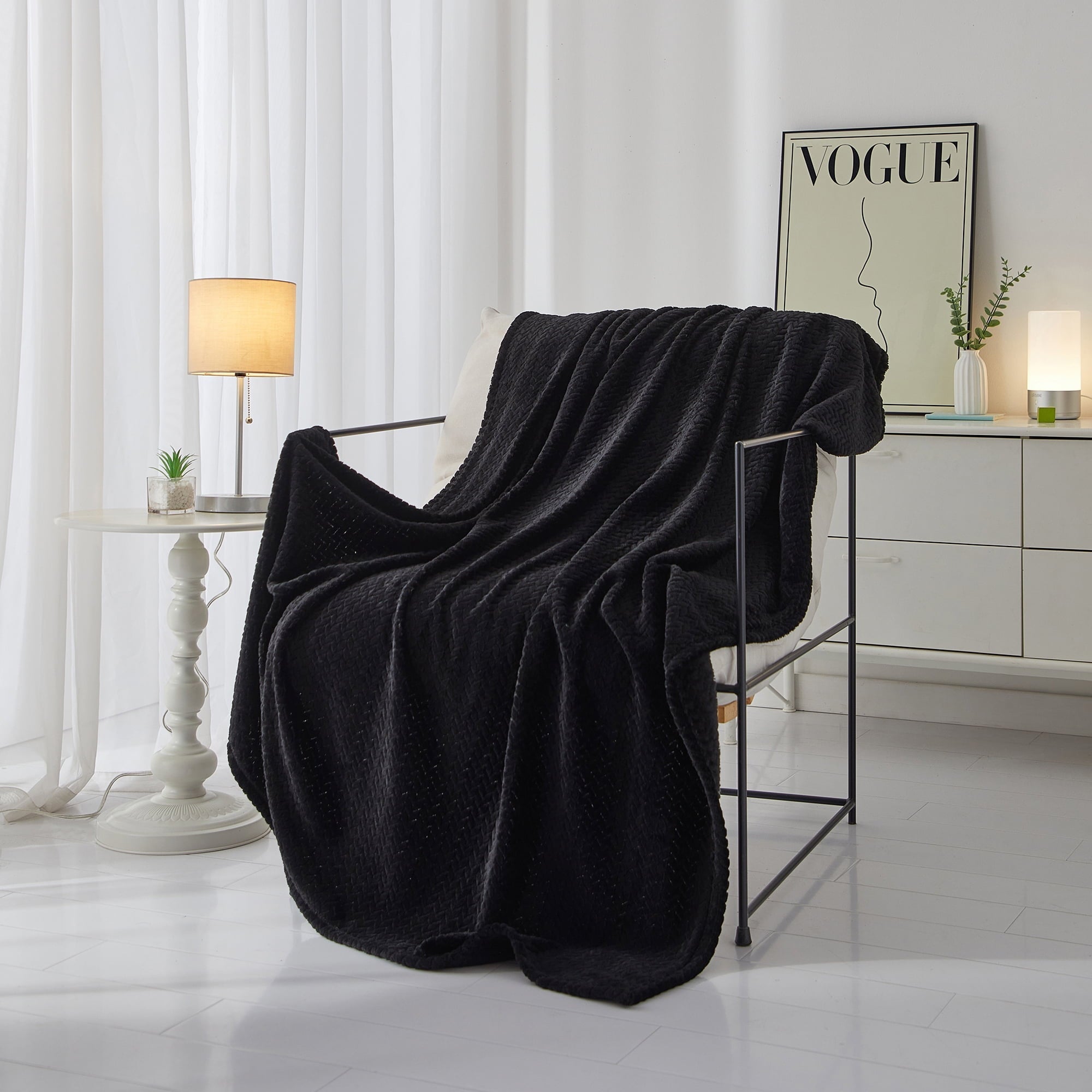 Super Soft Flannel Cozy Textured Plush Throw Blanket, Black, 50"x60" All Ages - Cozy Fleece Throw Blanket for Couch & Bed - Default Title