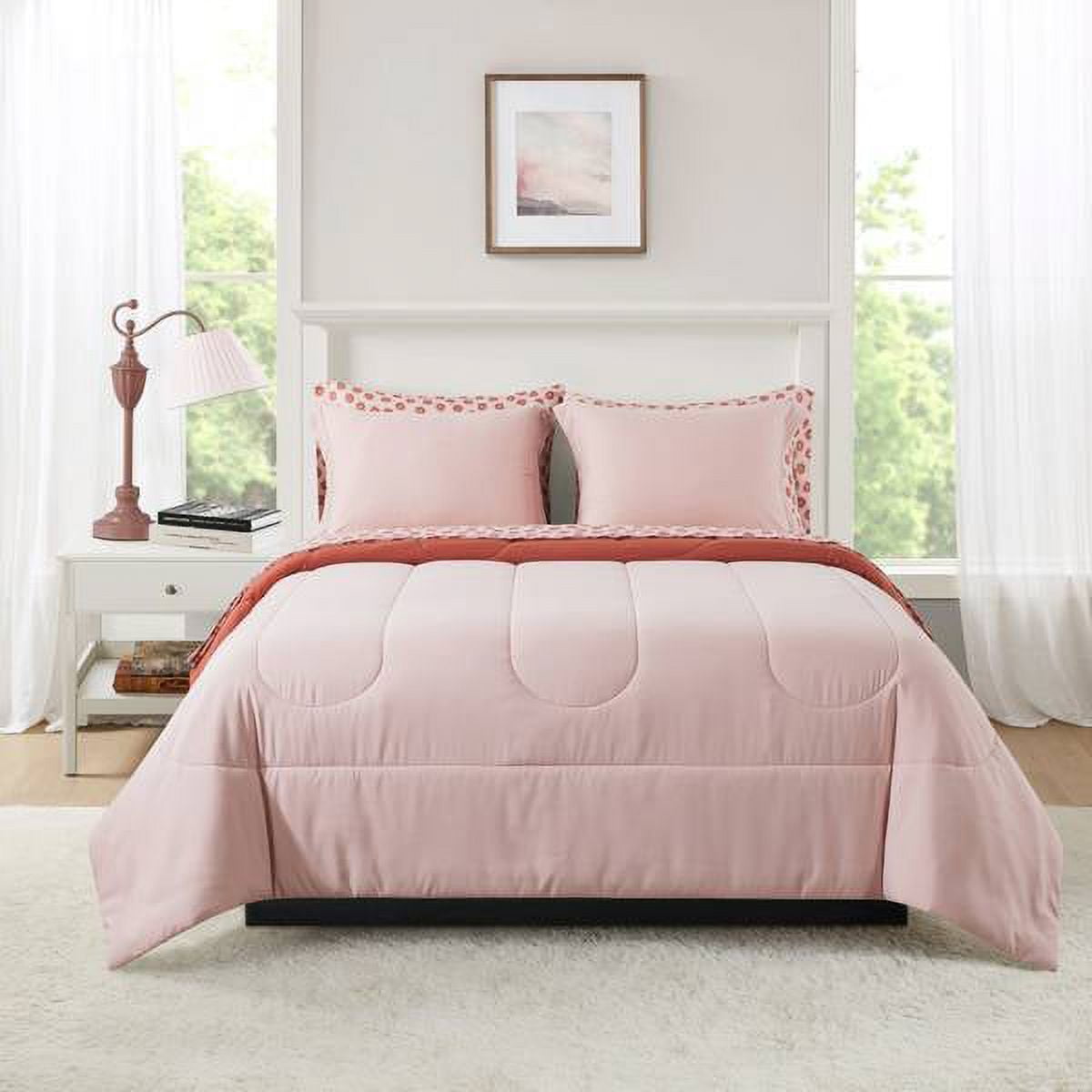 Hypoallergenic Cloud 7-Piece Reversible Bed in a Bag Comforter Set with Sheets, Pink, Queen - Luxurious Quilted Duvet Cover Set - Default Title