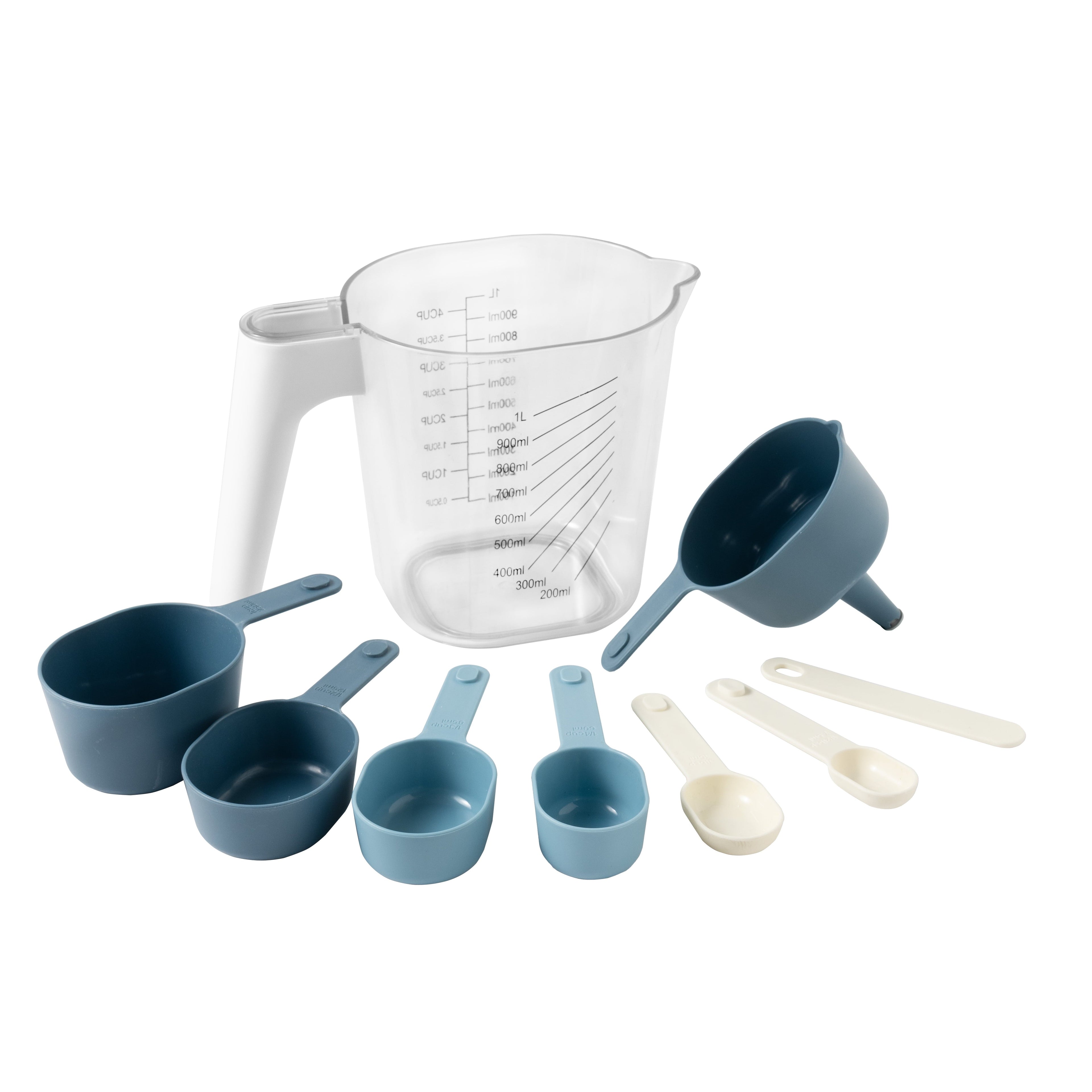 Premium Kitchen 9-Piece Stackable Measuring Set Kitchen Tools for Cooking, 7.48" L, Blue - Premium Stainless Steel Garlic Presser & Peeler - Default Title