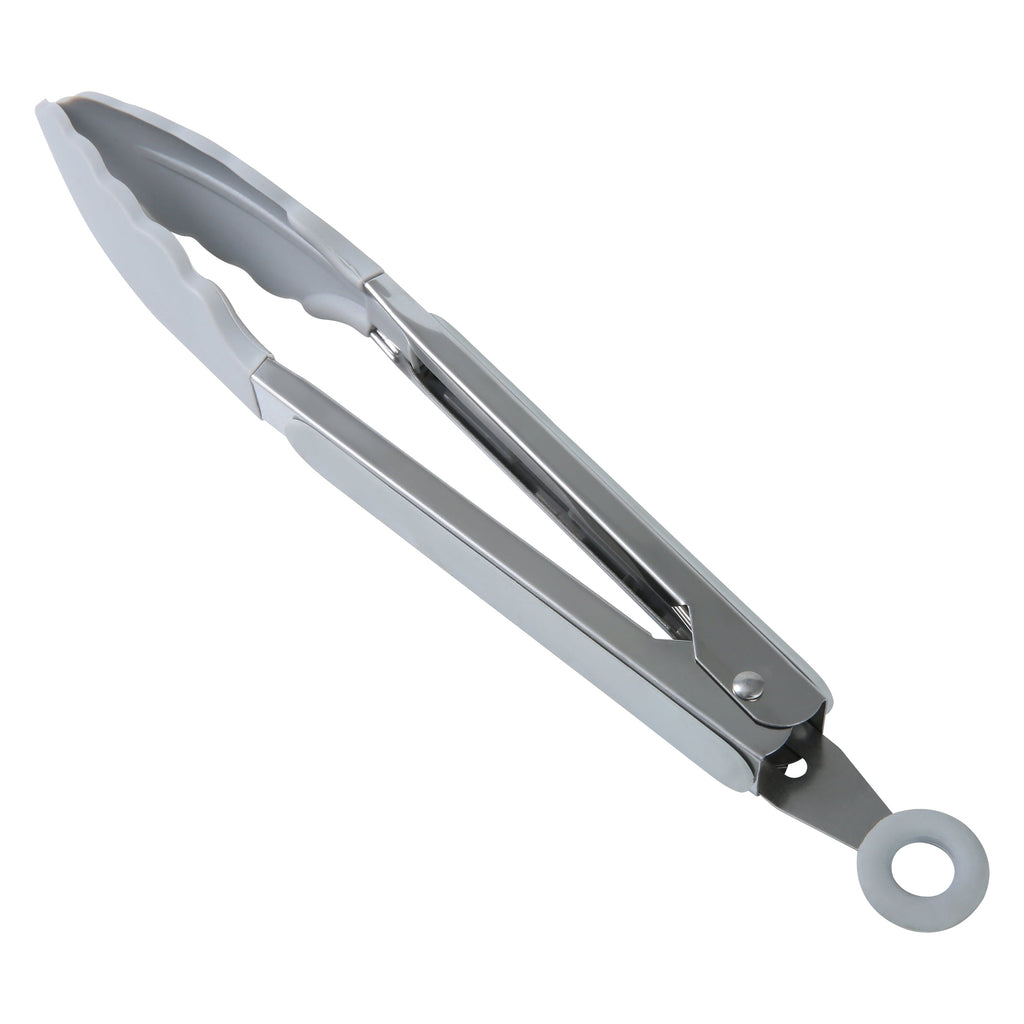 Durable Steel 9" Stainless Steel and Silicone Locking Tongs, Soft Grip Handle, Grey Flannel - High-Precision Culinary Tool for Baking & Cooking - Default Title