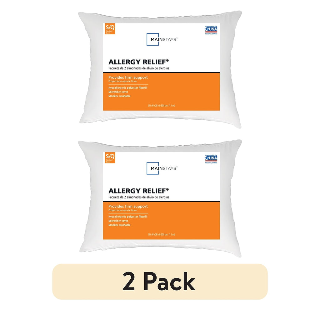 Decorative Plump Allergy Relief Bed Pillows, Standard/Queen - Firm Support, Back and Side Sleeper (2 Count) - Decorative Throw Pillow Cushion for Sofa & Bed - Default Title