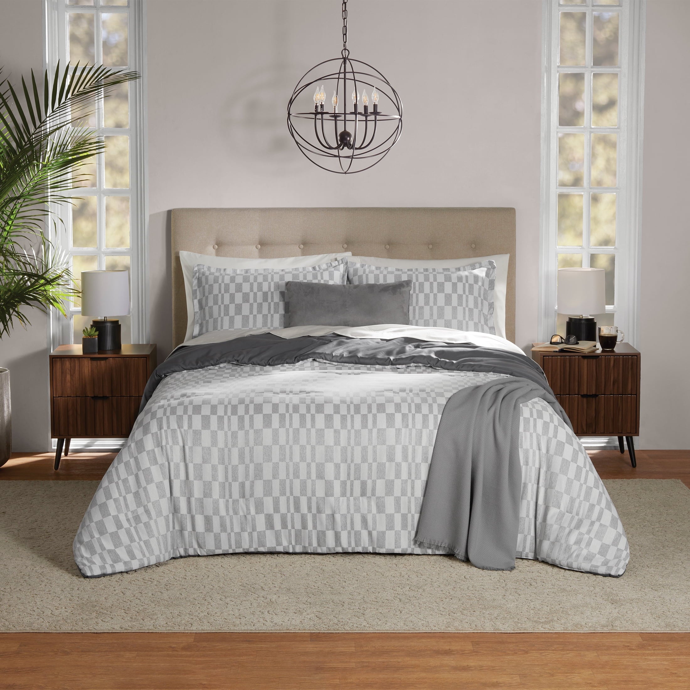 All-Season Full/Queen Comforter Set, All-Season, 5-Piece, Soft Silver Check - All-Season Down Alternative Comforter Insert - Default Title