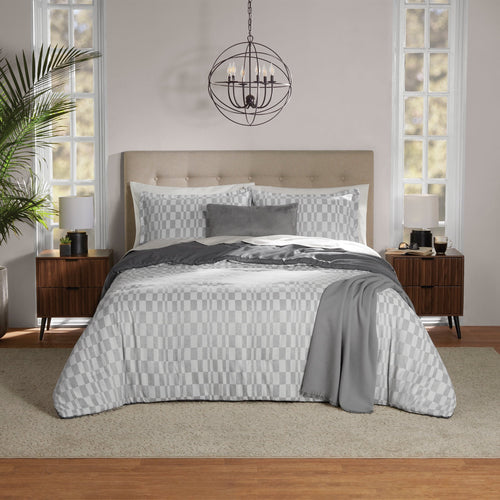 All-Season Full/Queen Comforter Set, All-Season, 5-Piece, Soft Silver Check - All-Season Down Alternative Comforter Insert - Default Title