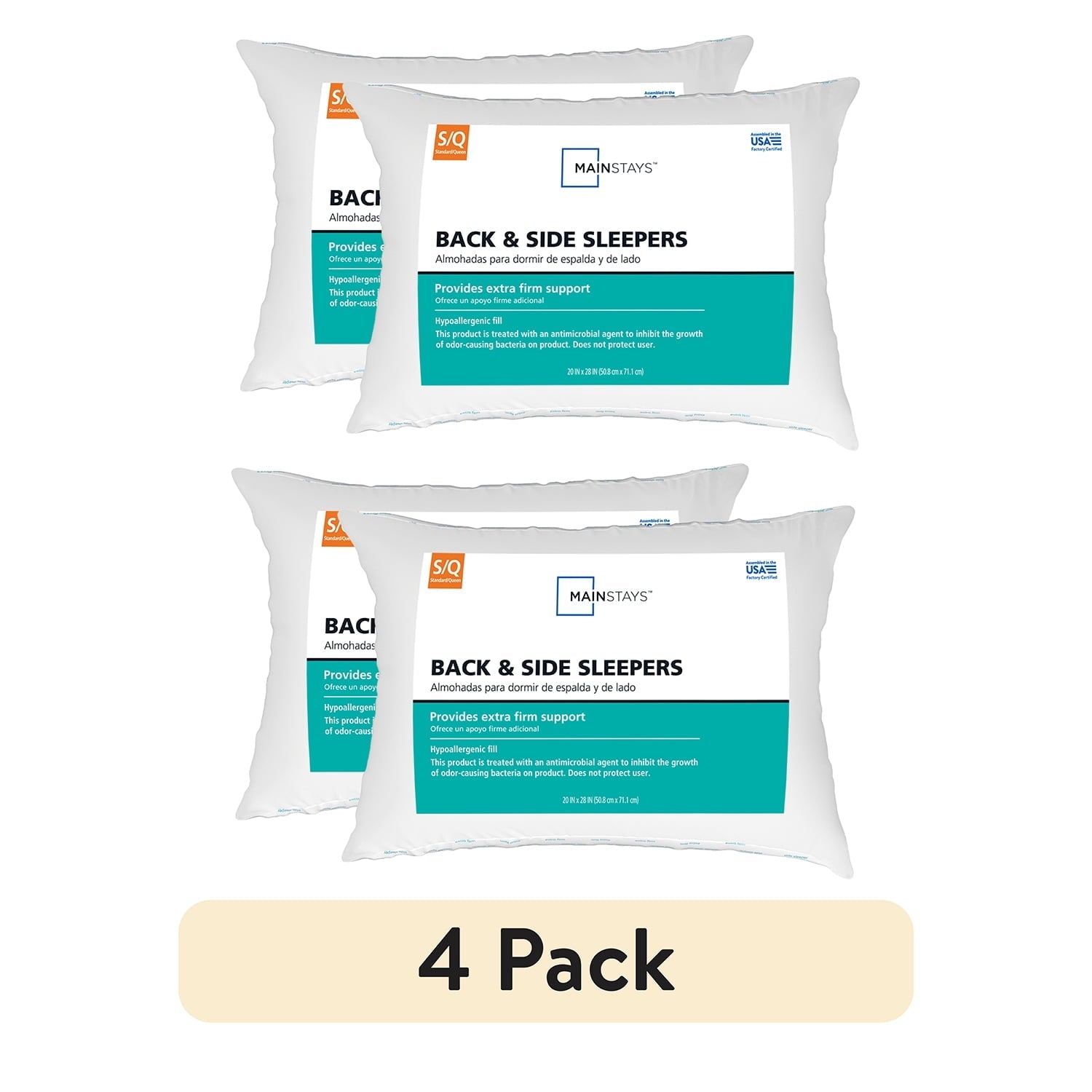 Hotel Collection Back & Side Sleeper Bed Pillow, Standard/Queen - Extra Firm Support (4 Pack) - Decorative Throw Pillow Cushion for Sofa & Bed - Default Title
