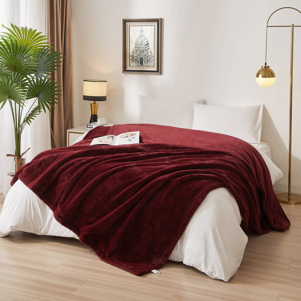 Decorative Knitted Cozy Faux Fur Super Soft luxury Blanket, Full/Queen, Luscious Merlot - Lightweight Plush Warm Blanket for All Seasons - Default Title