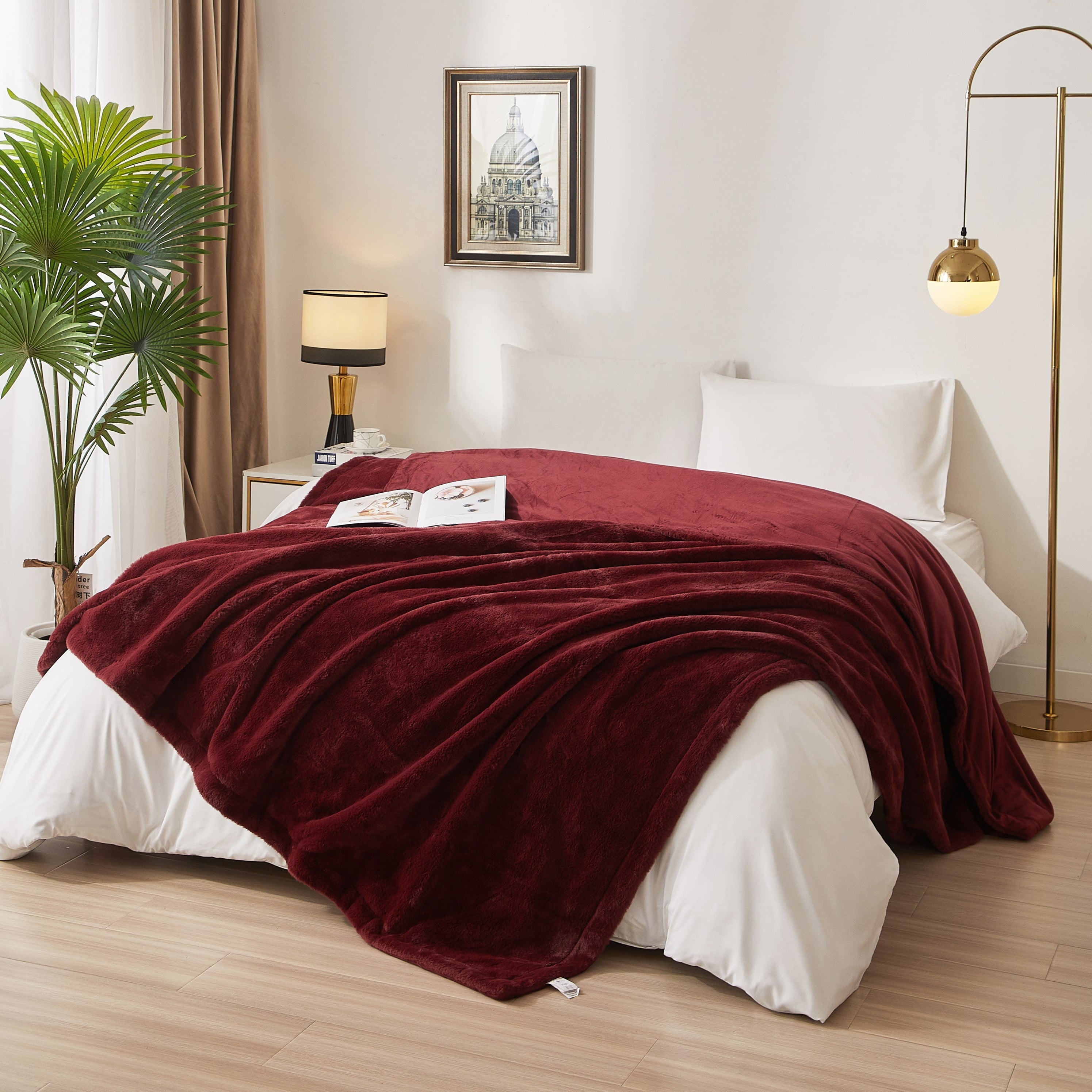 Decorative Knitted Cozy Faux Fur Super Soft luxury Blanket, Full/Queen, Luscious Merlot - Lightweight Plush Warm Blanket for All Seasons - Default Title