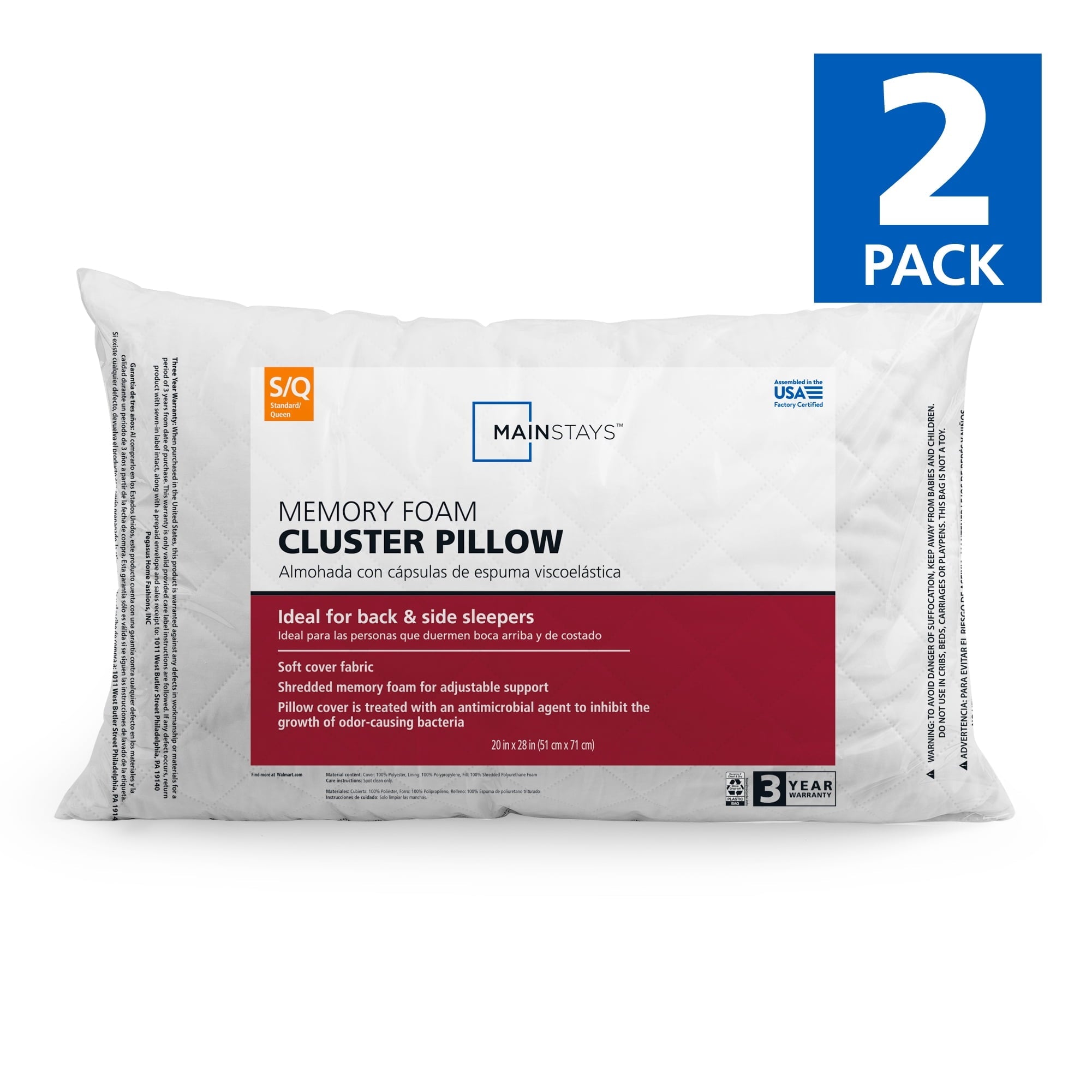 Ergonomic Memory Foam Memory Foam Cluster Bed Pillow, Standard Queen, 2 Pack - Orthopedic Shredded Foam Bed Pillow Set - Default Title