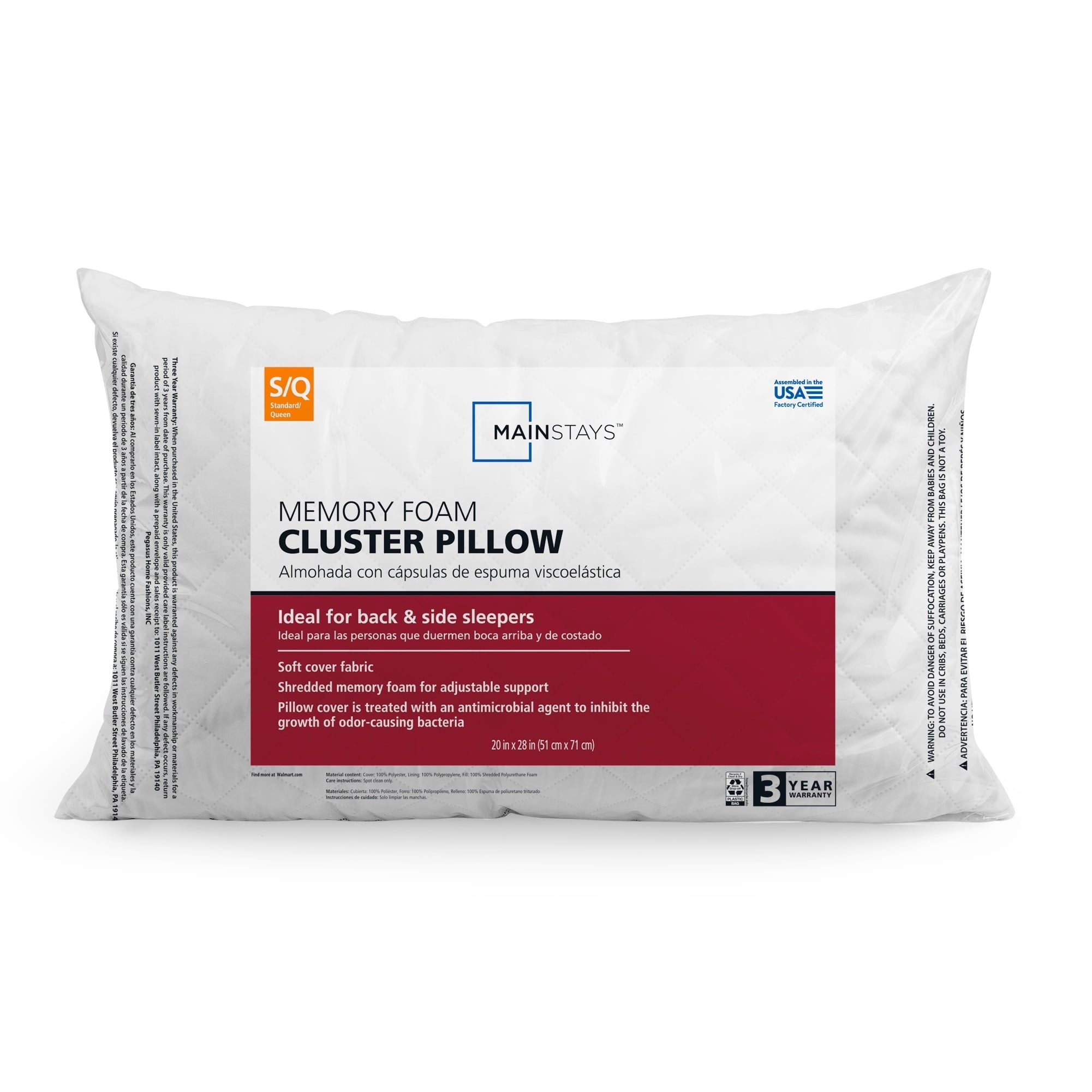 Decorative Plump Memory Foam Cluster Bed Pillow, Standard Queen - Ergonomic Memory Foam Pillow for Neck Pain Support - Default Title