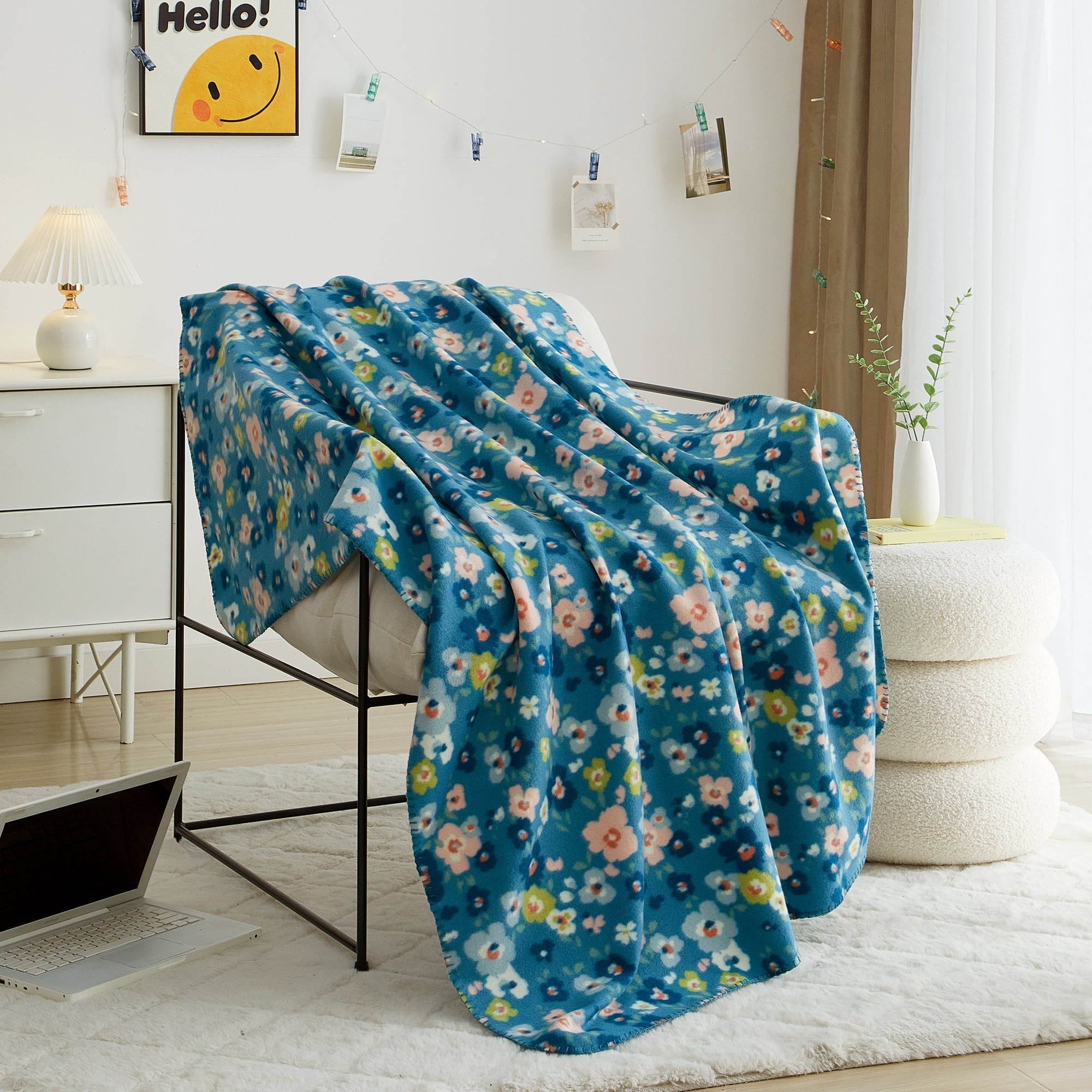 Decorative Knitted Cozy Fleece Throw Blanket Delightful Floral 50" x 60", All Ages - Cozy Fleece Throw Blanket for Couch & Bed - Default Title
