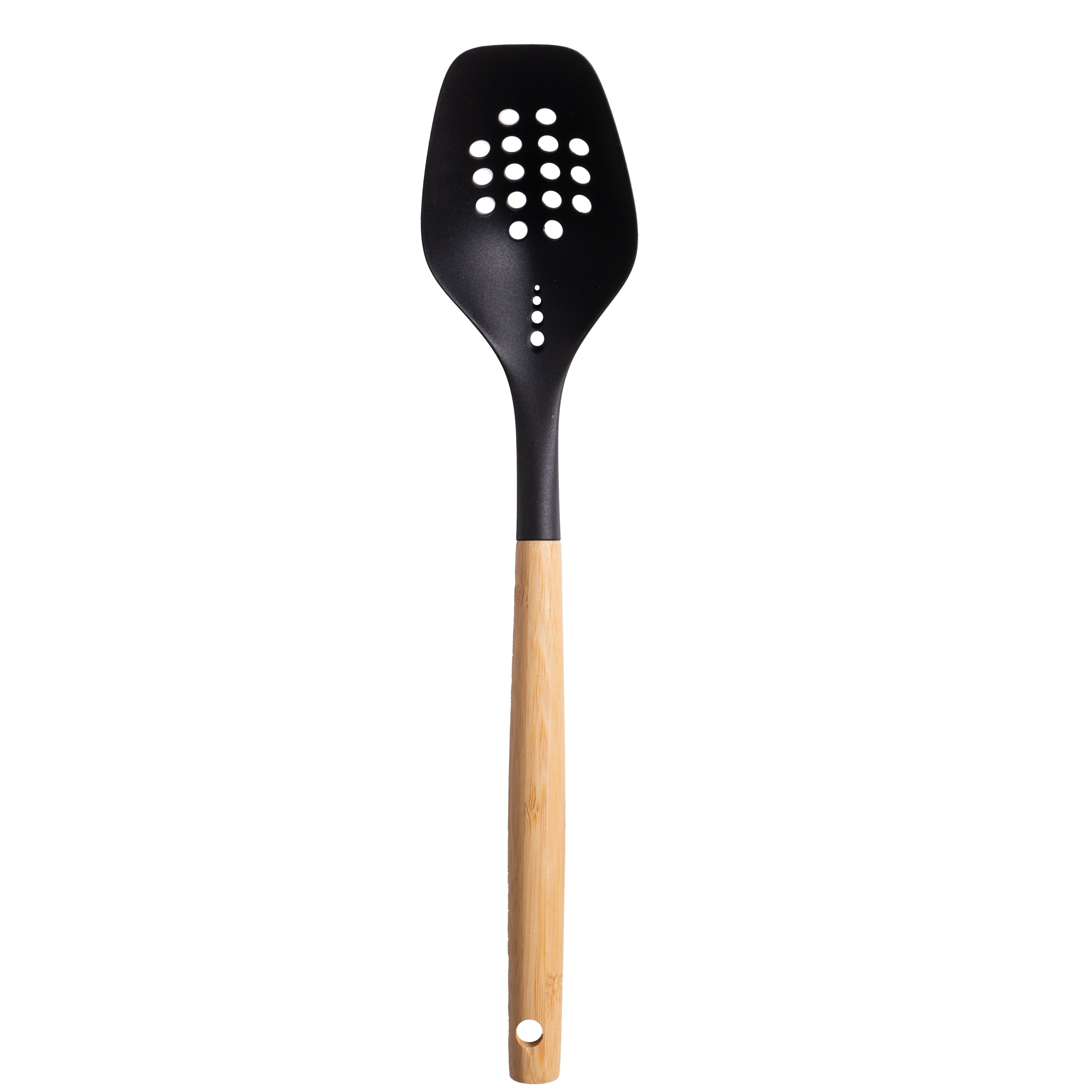 Professional Grade Cooking Spoon with Bamboo Handle, 12.6"2.7", & Bamboo, Black - Professional Kitchen Tool for Culinary Enthusiasts - Default Title