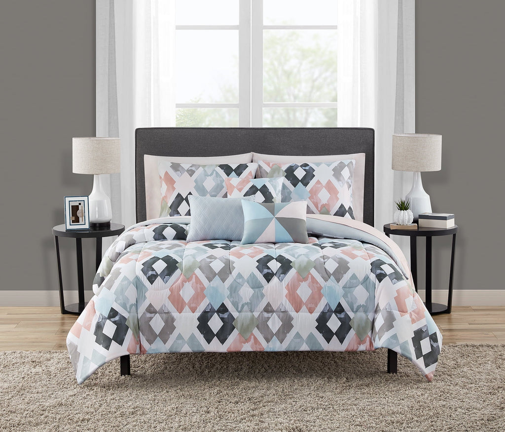 All-Season Reversible Marble Diamond 8-Piece Bed in a Bag Bedding Set, Twin/Twin XL - Cloud-Like Soft Lightweight Bed Comforter - Default Title
