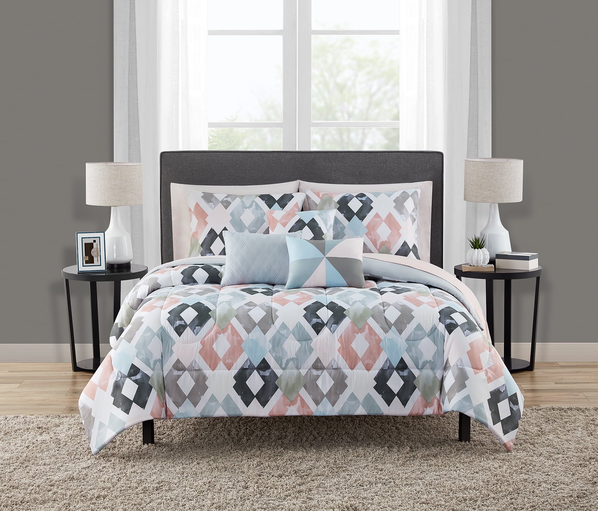 All-Season Reversible Marble Diamond 8-Piece Bed in a Bag Bedding Set, Twin/Twin XL - Cloud-Like Soft Lightweight Bed Comforter - Default Title
