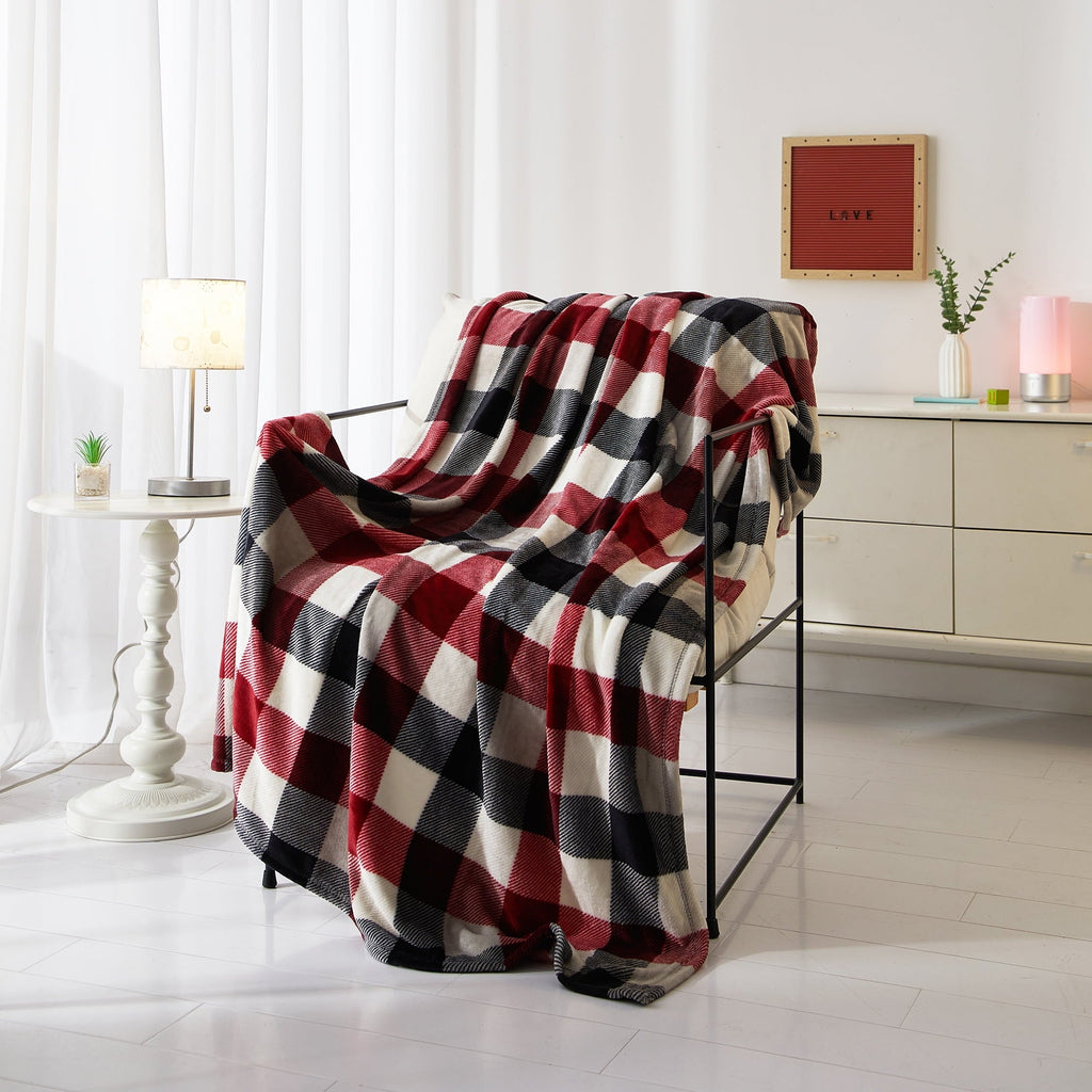 Cozy Fleece Cozy Plush Throw Blanket, Red Plaid 50" x 60" All Ages - Super Soft Reversible Sherpa Flannel Blanket - Default Title