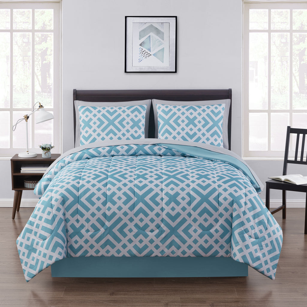Heavyweight Warmth Teal Geometric 6 Piece Bed in a Bag Comforter Set with Sheets, Twin/Twin-XL - Cloud-Like Soft Lightweight Bed Comforter - Default Title