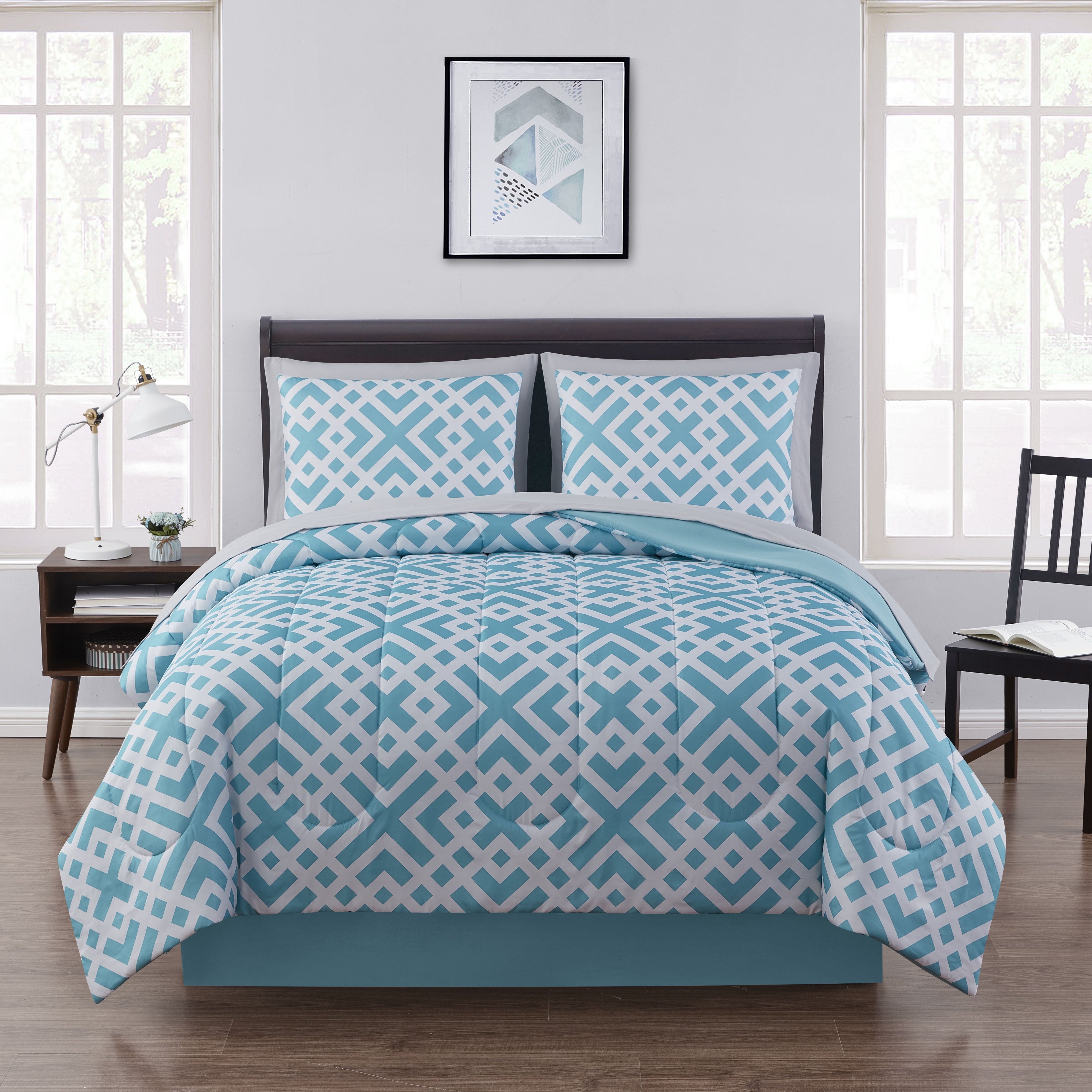 Heavyweight Warmth Teal Geometric 6 Piece Bed in a Bag Comforter Set with Sheets, Twin/Twin-XL - Cloud-Like Soft Lightweight Bed Comforter - Default Title