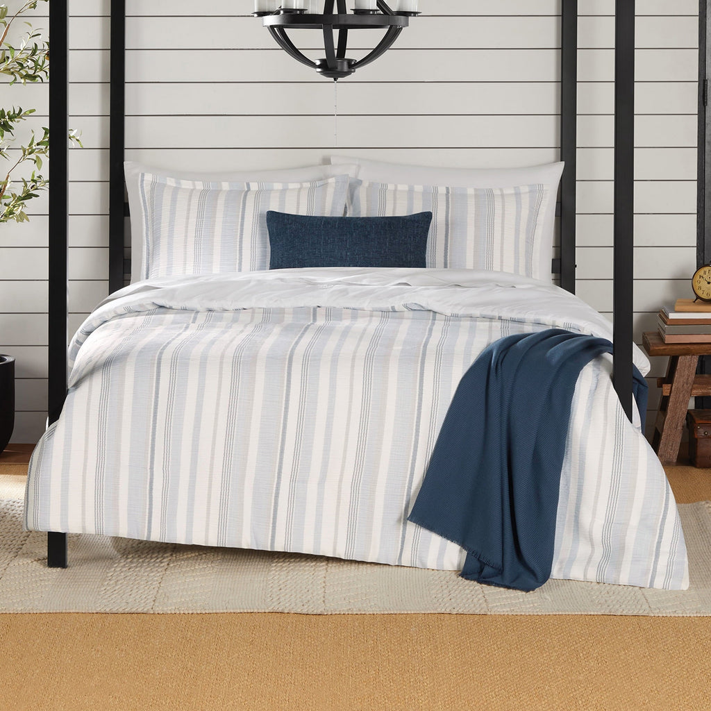 All-Season Full/Queen Comforter Set, All-Season, 5-Piece, Blue Yarn Dyed Stripe - All-Season Down Alternative Comforter Insert - Default Title