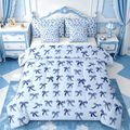 Fluffy Down Alternative Cute Bowknot Twin Bedding Sets 7-Piece,Girls Ribbon Bow Bedding Comforter Set,Dreamy Blue Sheet Sets For Girls,Super ... - Luxurious Quilted Duvet Cover Set - Default Title