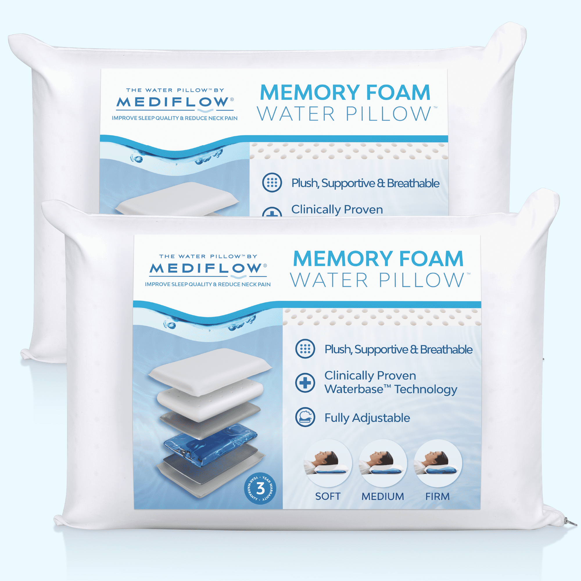 Hotel Collection Memory Foam Water Pillow - Adjustable Pillow for Neck Pain Relief, Pillow for Side, Back, and Stomach Sleepers, The O... - Ergonomic Memory Foam Pillow for Neck Pain Support - Default Title