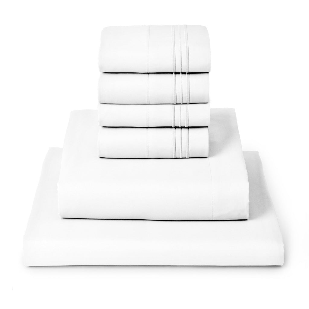 Wrinkle-Resistant Iconic 6 Piece Bed Sheet Set Brushed Microfiber, Deep Pocket, Queen, White - Premium Ultra-Soft Pillowcase Pair for Sleeping - Default Title