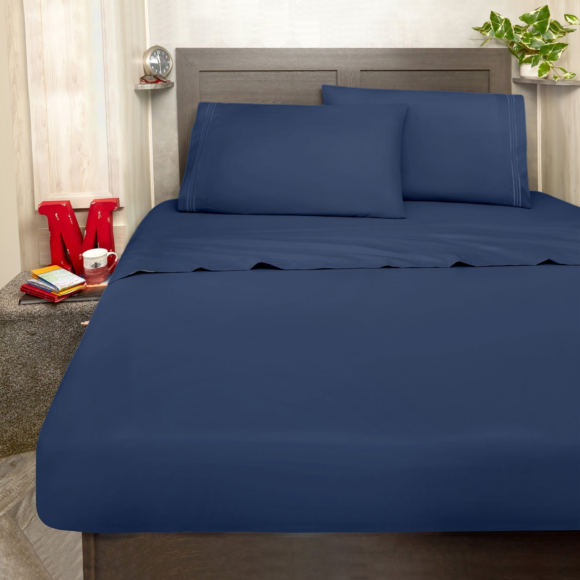 Premium Egyptian Cotton RV Sheets Queen Size Bed Set, Microfiber RV Bunk Bed Sheets, Short Queen, Navy Blue - Luxury Bed Sheet Set with Deep Pockets - Default Title