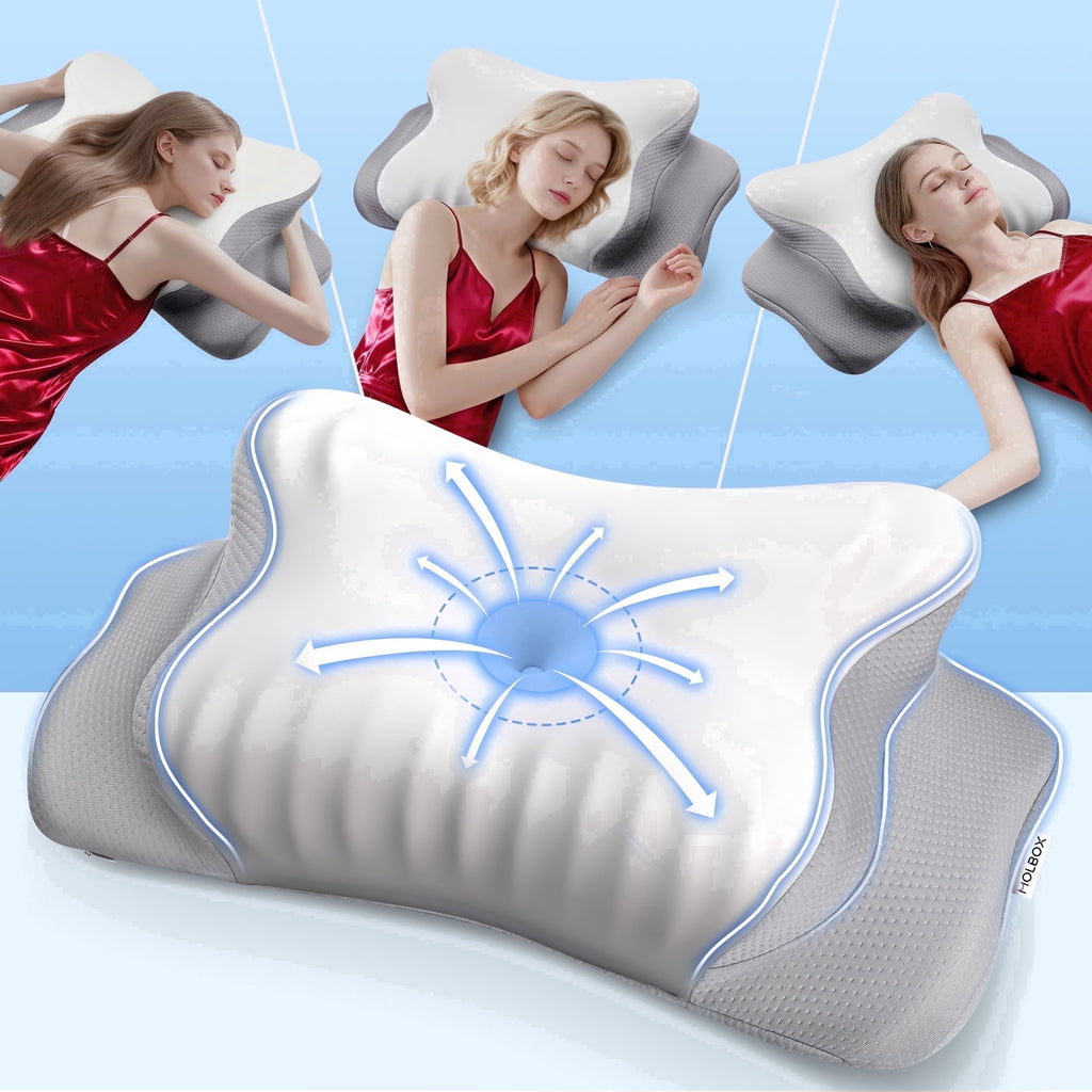 Fluffy Shredded Ergonomic Cervical Pillows，Memory Foam Bed Pillow for Neck & Shoulder Pain Relief for Side Back Stomach Sleepers White - Ergonomic Memory Foam Pillow for Neck Pain Support - Default Title
