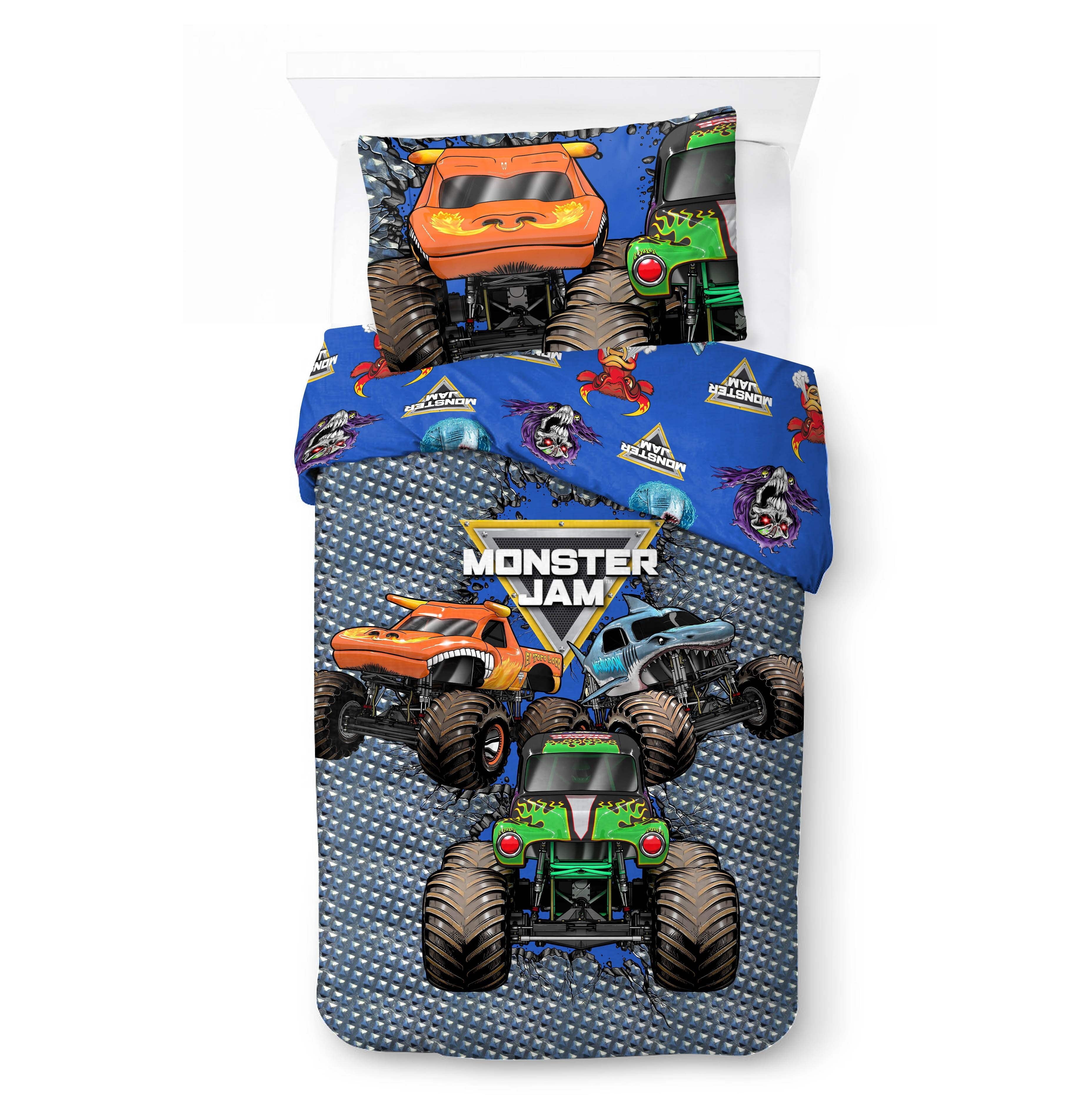Luxurious Quilted Monster Jam Smash & Mash Kids Multicolor 2 Piece Reversible Comforter and Pillowcase Bedding Set, Twin/Full - Luxurious Quilted Duvet Cover Set - Default Title