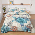 Luxurious Quilted Sea Turtle Comforter Set Queen Ocean Beach Bedding Set Soft and Lightweight Retro Style Design Coastal Bedding Set - Luxurious Quilted Duvet Cover Set - Default Title
