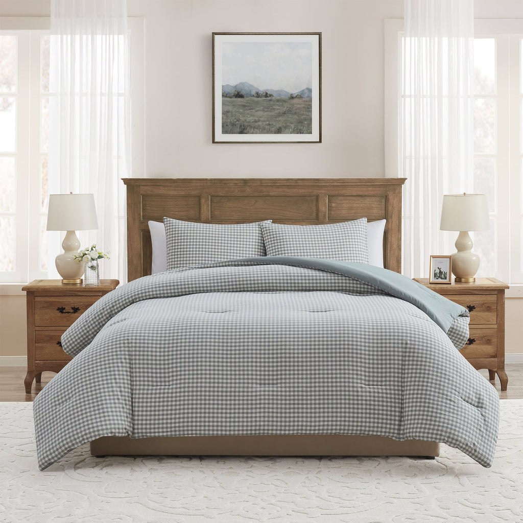 Luxurious Quilted Full/Queen Comforter Set, All-Season, 3-Piece, Green Gingham Plaid - Luxurious Quilted Duvet Cover Set - Default Title