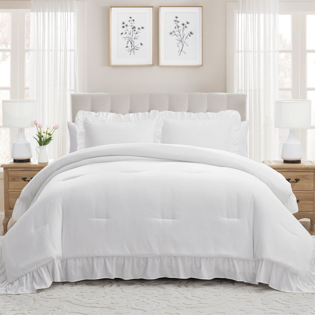 Heavyweight Warmth Full/Queen Comforter Set, All-Season, 3-Piece, White Ruffle - All-Season Down Alternative Comforter Insert - Default Title