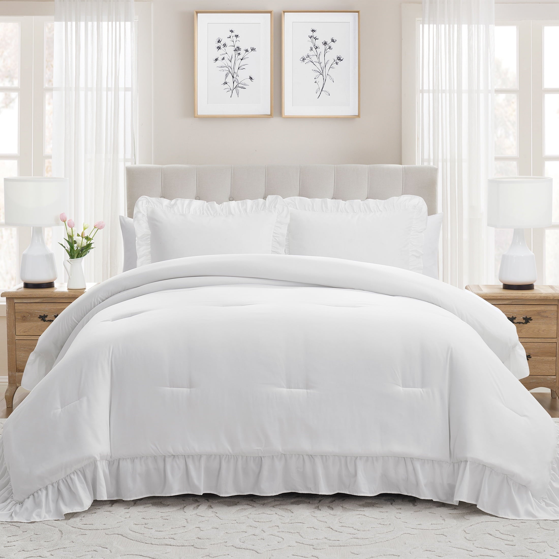 Heavyweight Warmth Full/Queen Comforter Set, All-Season, 3-Piece, White Ruffle - All-Season Down Alternative Comforter Insert - Default Title