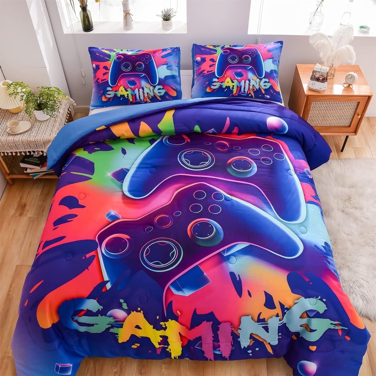 Heavyweight Warmth Purple Queen Gaming Comforter Sets for Boys Kids Bedding Sets Colorful Games Console Gamer Quilt Set - Cloud-Like Soft Lightweight Bed Comforter - Default Title