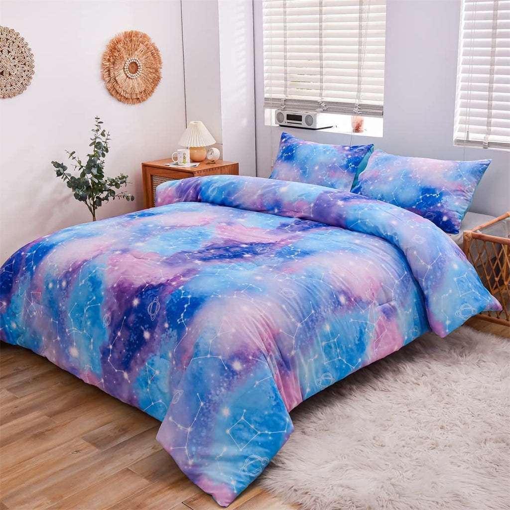 All-Season Tie Dye Constellation Ombre Comforter Set Twin Gradient Galaxy Bedding Set Blue Purple - Cloud-Like Soft Lightweight Bed Comforter - Default Title