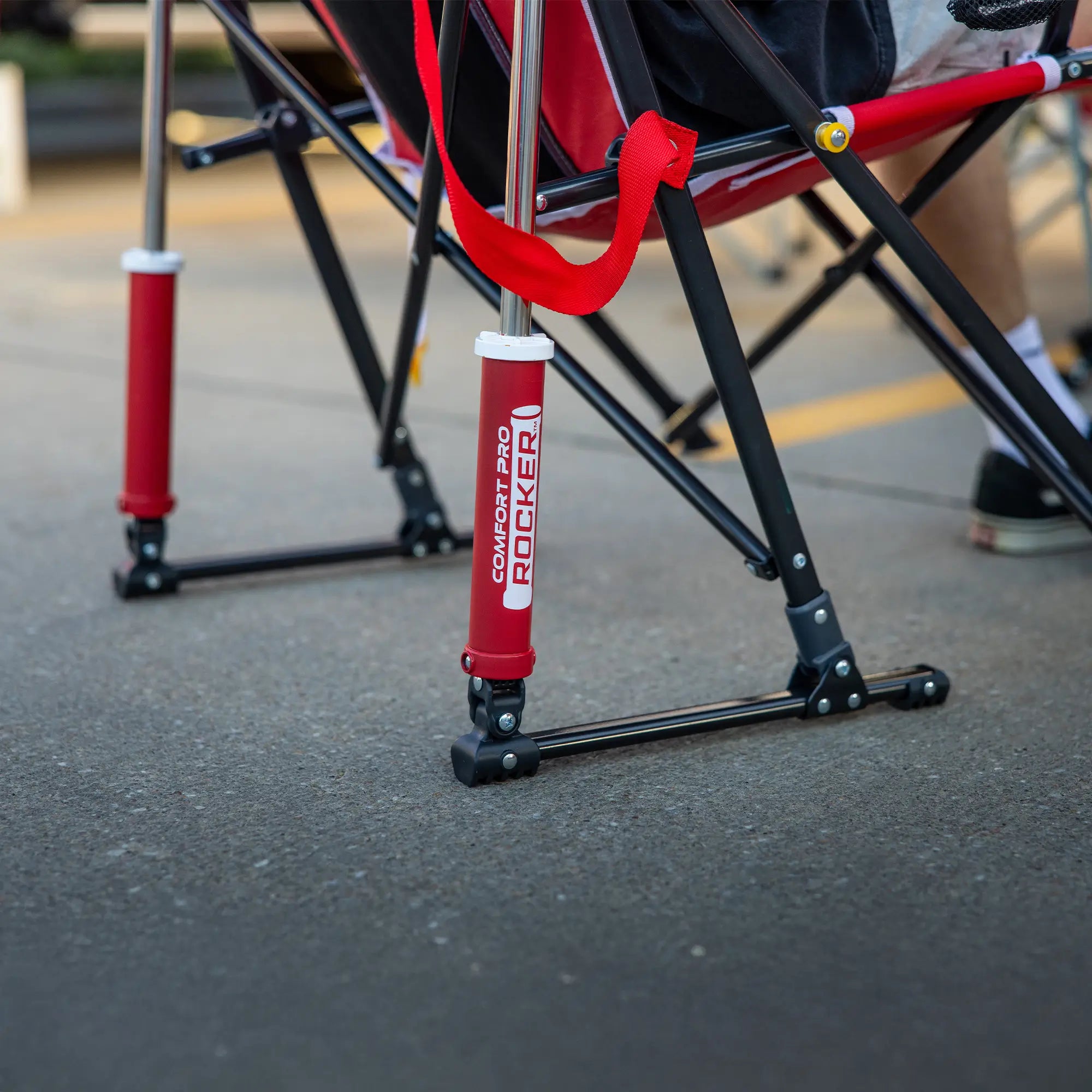 Premium All-Weather College Comfort Pro Rocker - Nebraska Cornhuskers - Choice 161 - Heavy-Duty Kickback Rocker with Beverage Holder Detail