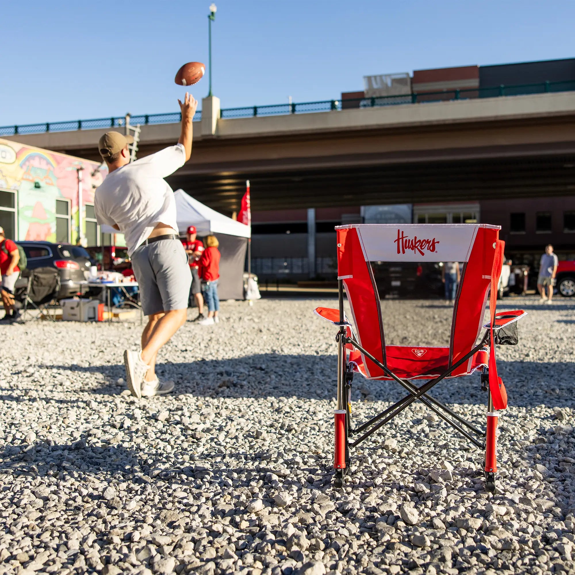 Premium All-Weather College Comfort Pro Rocker - Nebraska Cornhuskers - Choice 161 - Heavy-Duty Kickback Rocker with Beverage Holder Detail