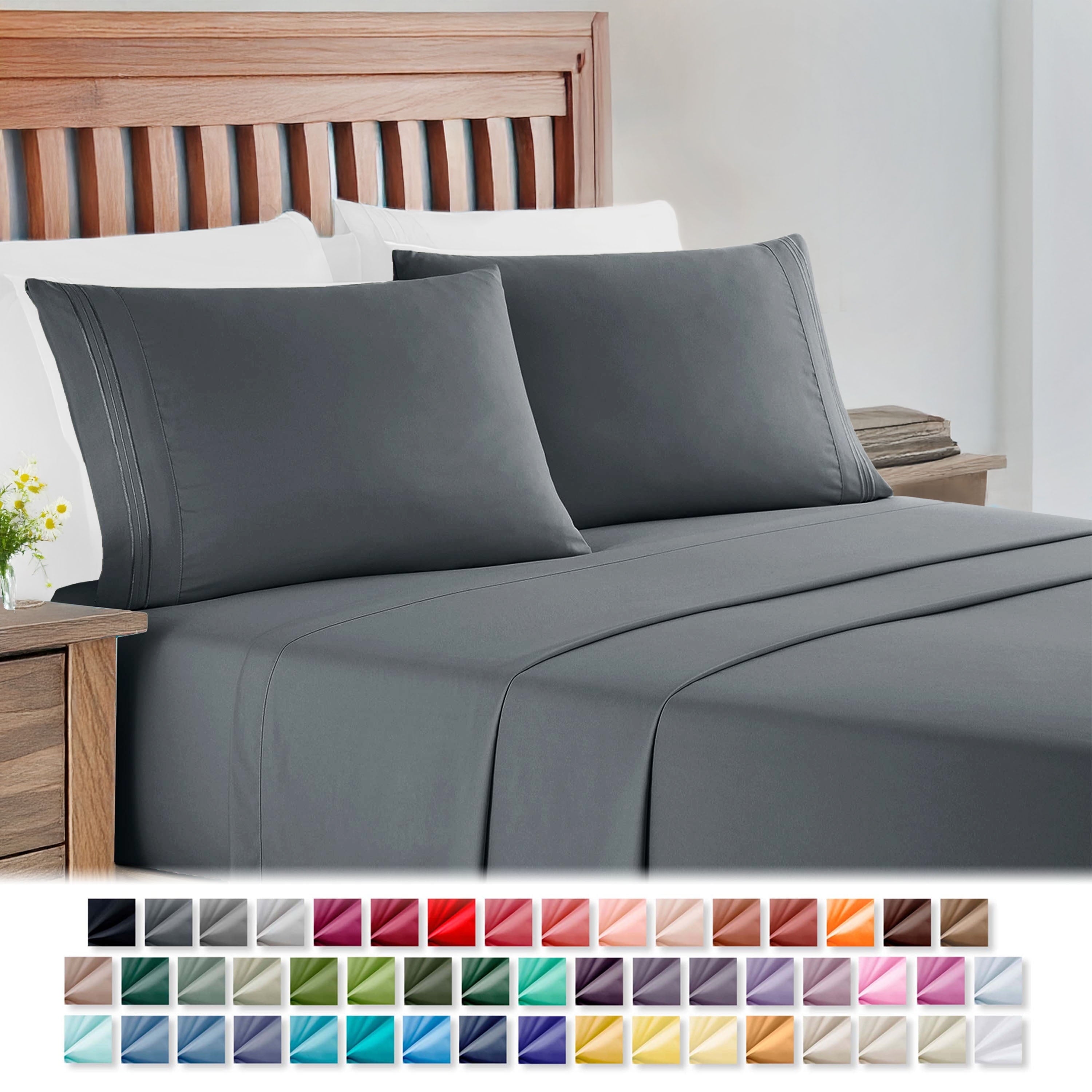 Premium Egyptian Cotton Full Size Sheets Set, 1800 Series Bed Sheets Full 4 Piece, Luxury Soft Microfiber Full Sheet Sets, Gray - Luxury Bed Sheet Set with Deep Pockets - Default Title