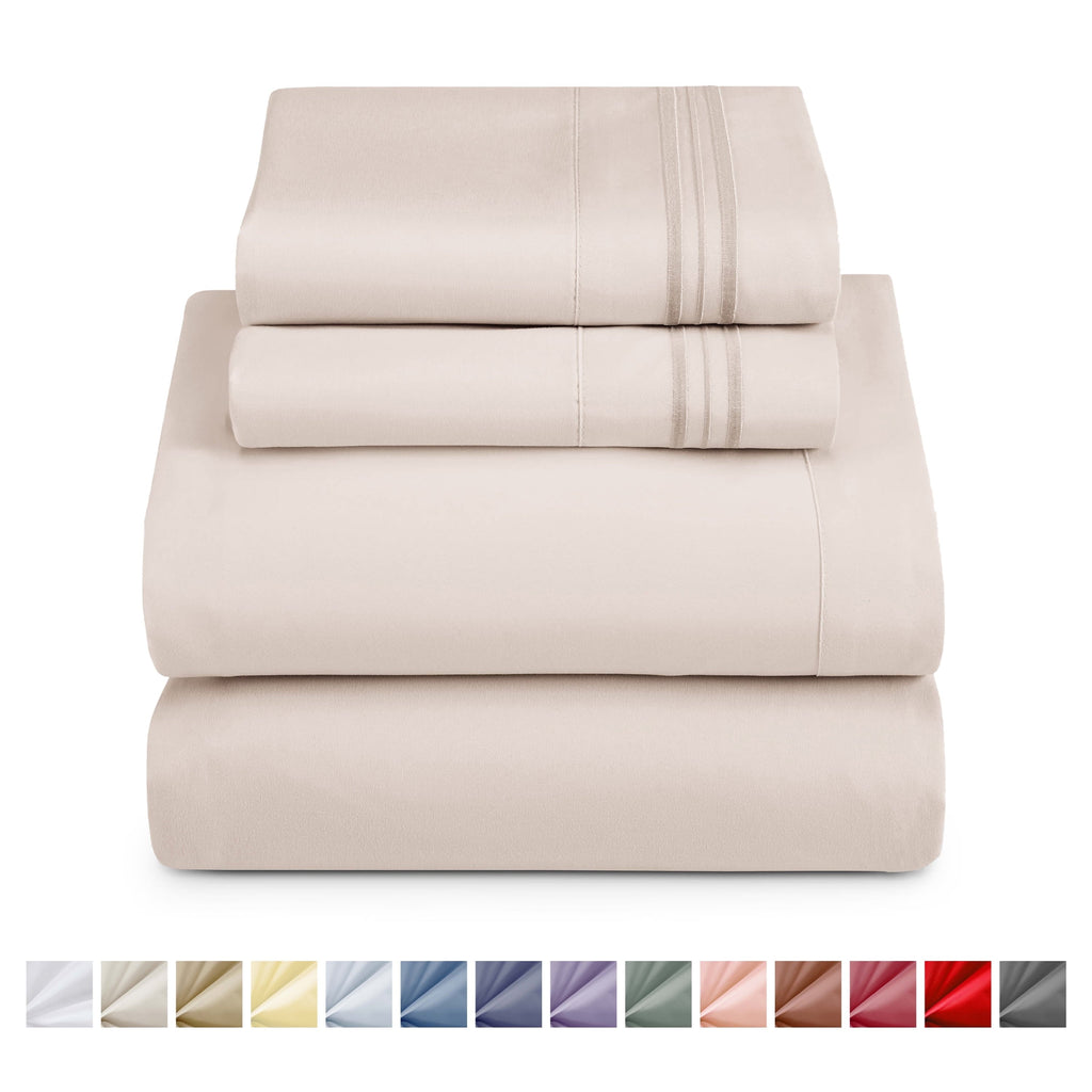 Breathable Luxury King Sheet Sets, 1800 Series Deep Pocket 4 Piece, Luxury Soft Microfiber Bed Sheet Sets, BEIGE CREAM - Luxury Bed Sheet Set with Deep Pockets - Default Title