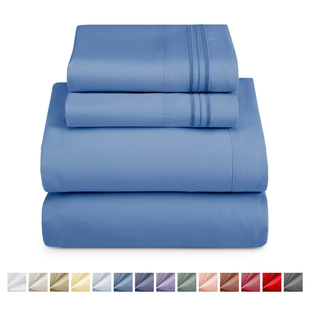 Breathable Luxury Split King Sheet Sets, Deep Pocket 5 Piece, Luxury Soft Microfiber Bed Sheet Sets, BLUE HEAVEN - Luxury Bed Sheet Set with Deep Pockets - Default Title