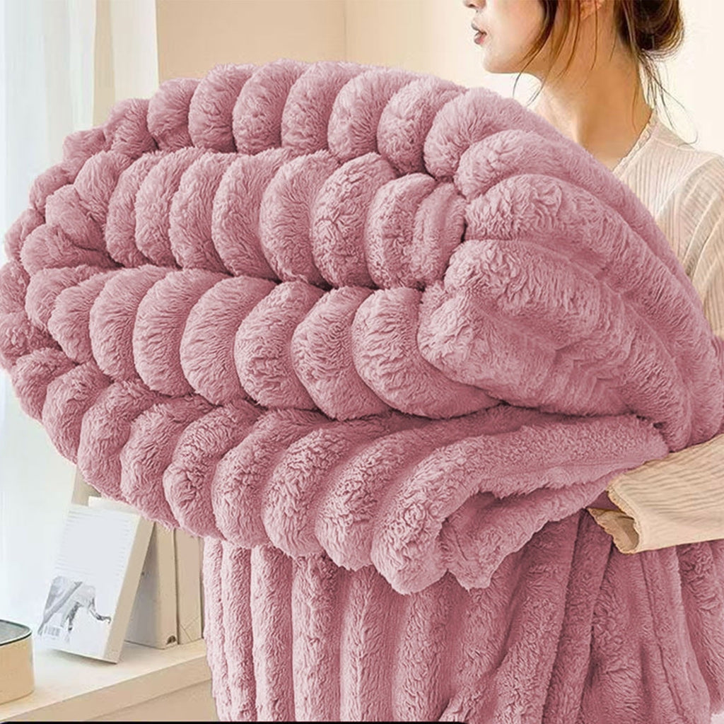 Decorative Knitted Faux Fur Throw Blanket for Couch, Soft and Thick Double Layer Throw Blanket, Lightweight Plush Fuzzy Luxury Winter Bl... - Lightweight Plush Warm Blanket for All Seasons - Default Title