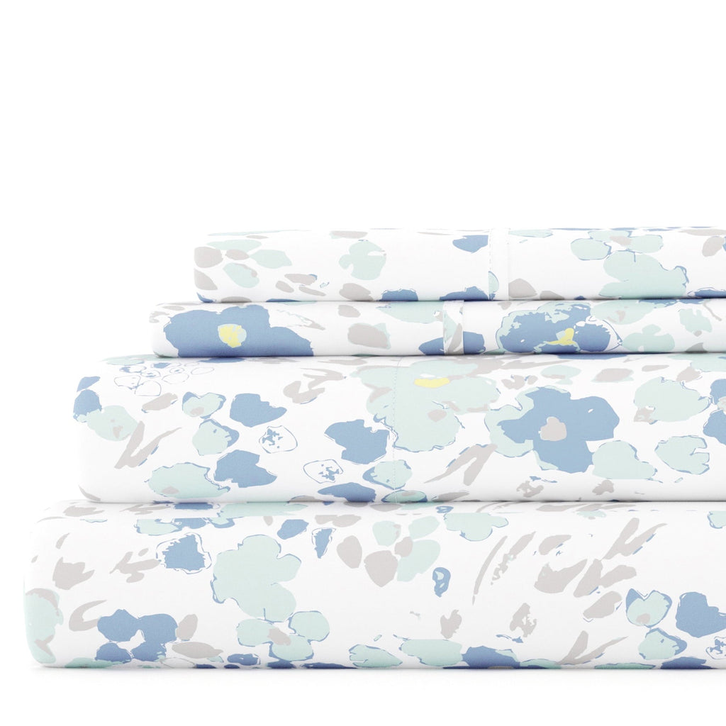 Cooling Sateen 4 Piece Pattern Microfiber Bed Sheets Set, Light Blue Violets, Full - Cooling Hotel Quality Bedding Sheets and Pillowcases - Default Title