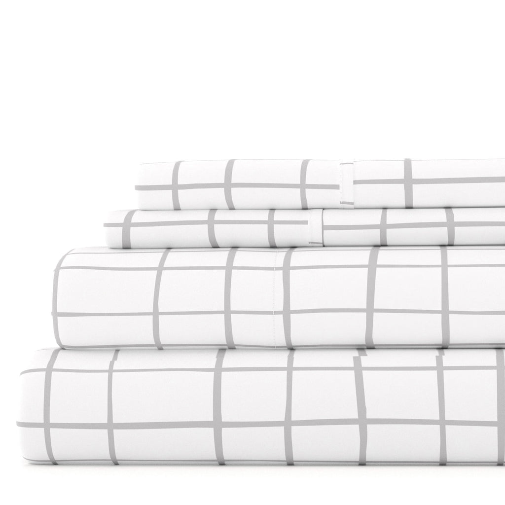 Wrinkle-Resistant 4 Piece Pattern Microfiber Bed Sheets Set, Light Gray Crossroad, Twin - Cooling Hotel Quality Bedding Sheets and Pillowcases - Default Title