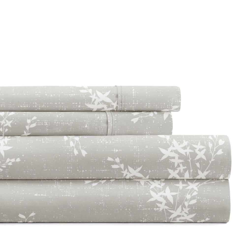 Breathable Luxury 3 Piece Pattern Microfiber Bed Sheets Set, Distressed Willow Light Gray, Twin - Cooling Hotel Quality Bedding Sheets and Pillowcases - Default Title