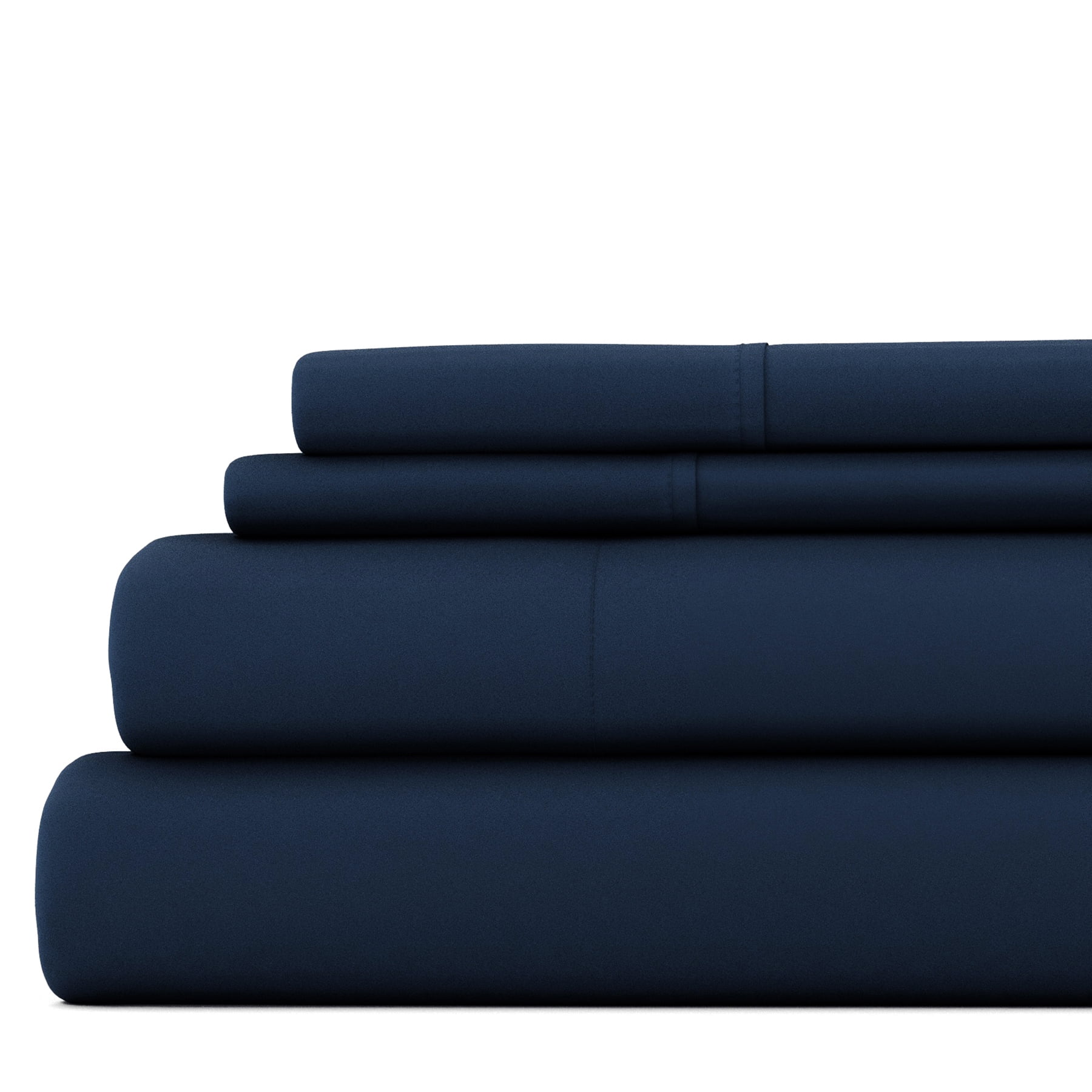 Premium Egyptian Cotton 4 Piece Solid Microfiber Bed Sheet Set, Navy, Queen - Cooling Hotel Quality Bedding Sheets and Pillowcases - Default Title
