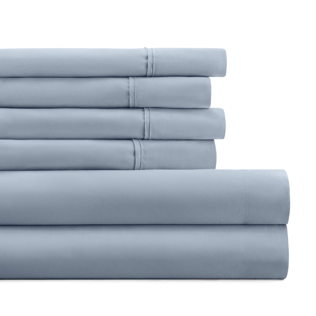 Breathable Luxury Queen, Light Blue Solid Microfiber 6 Piece Bed Sheet Set - Premium Ultra-Soft Pillowcase Pair for Sleeping - Default Title