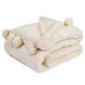 Lightweight Warm Ivory Cream Sherpa Throw Blanket with Soft Pom Pom Fringe, Plush Cozy Warm Blankets for Couch Bed Sofa, Fuzzy Fleece ... - Super Soft Reversible Sherpa Flannel Blanket - Default Title