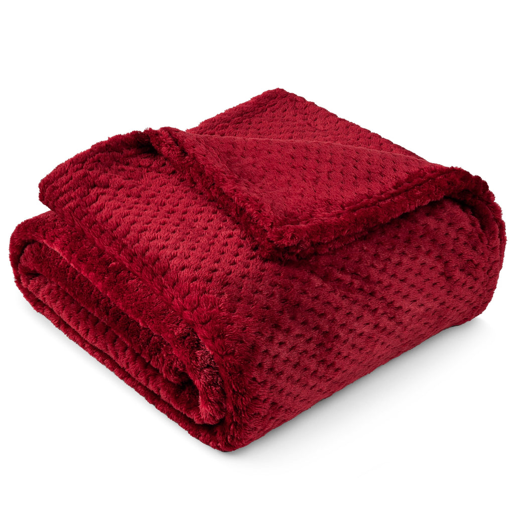 Cozy Fleece Maroon Red Throw Blanket for Couch, Twin Bed, Soft Fleece Throws for Sofa Chair, Fuzzy Waffle Textured Blanket, Cozy ... - Super Soft Reversible Sherpa Flannel Blanket - Default Title