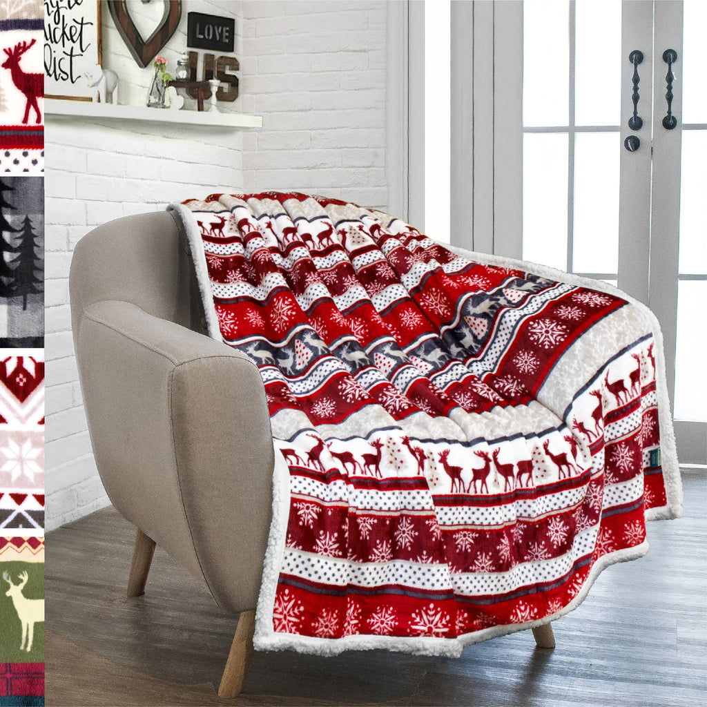 Reversible Sherpa Premium Plush Sherpa Throw Christmas Blanket | Soft, Warm, Cozy, Reversible Microfiber Winter Cabin Throw | Plaid Hol... - Lightweight Plush Warm Blanket for All Seasons - Default Title