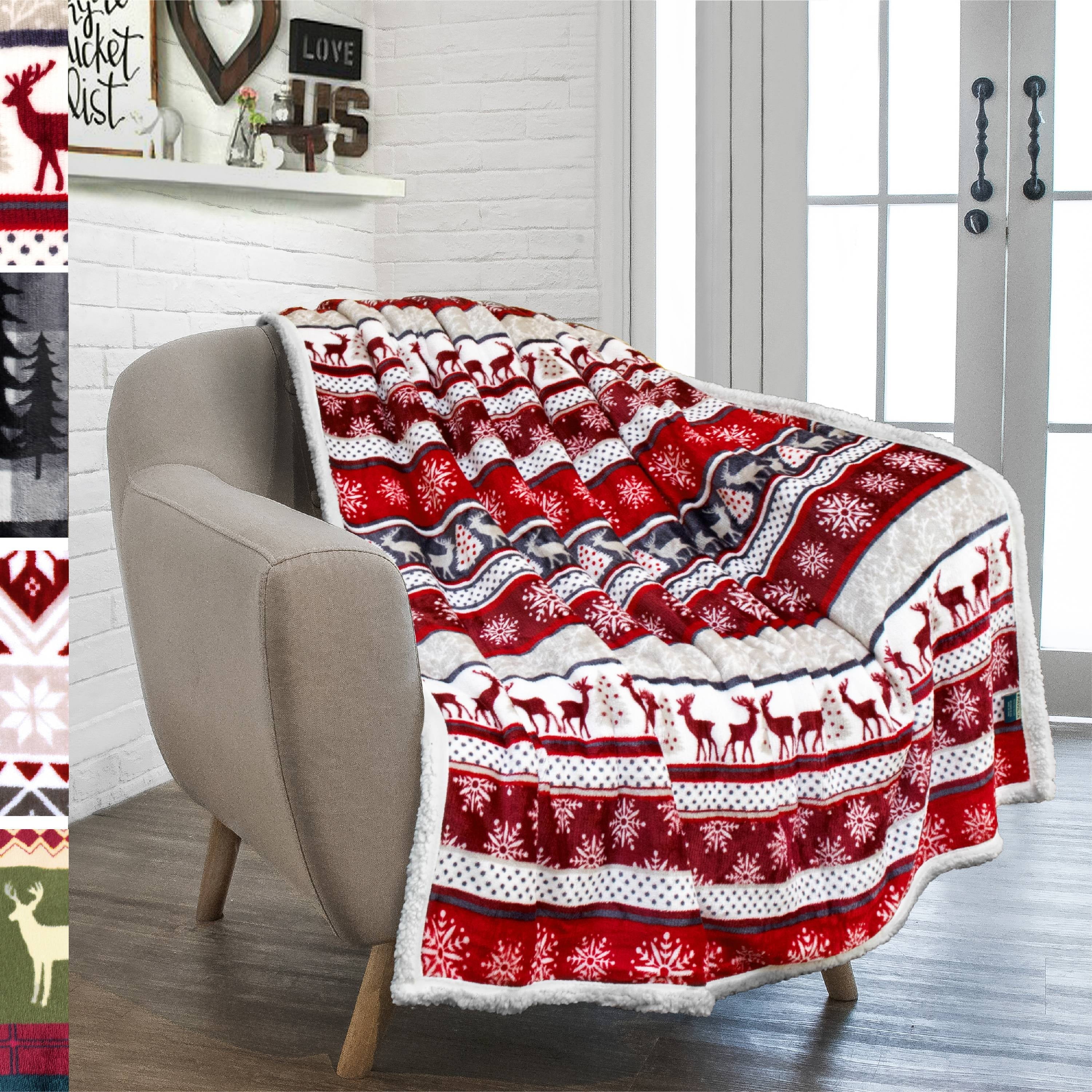 Reversible Sherpa Premium Plush Sherpa Throw Christmas Blanket | Soft, Warm, Cozy, Reversible Microfiber Winter Cabin Throw | Plaid Hol... - Lightweight Plush Warm Blanket for All Seasons - Default Title