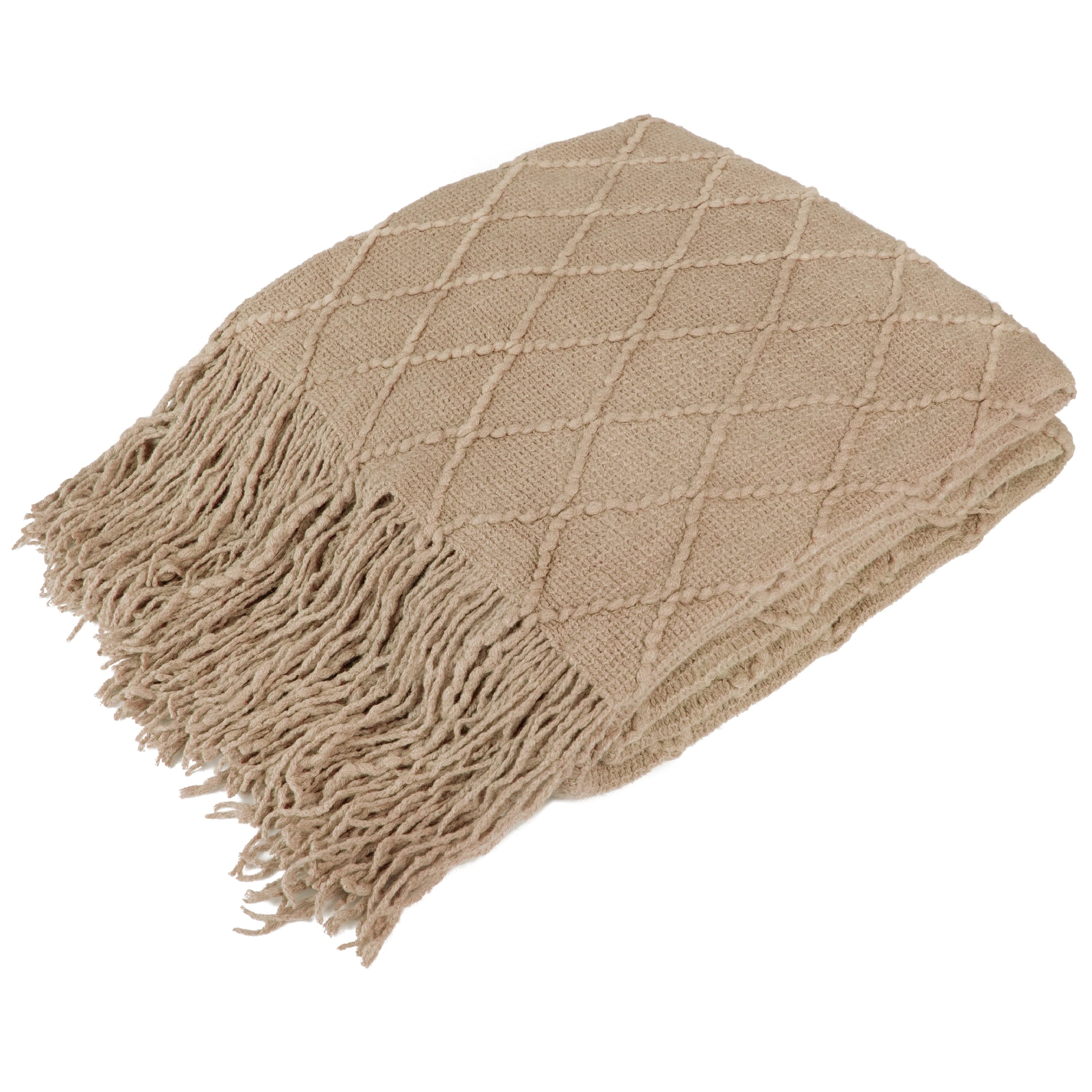 Reversible Sherpa Tan Taupe Knit Throw Blanket for Couch Bed, Soft Knitted Farmhouse Sofa Throw for Living Room, Lightweight Decorative... - Cozy Fleece Throw Blanket for Couch & Bed - Default Title